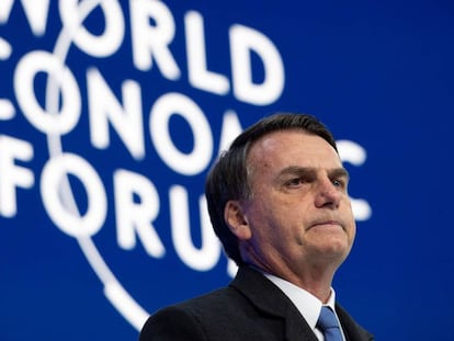 El presidente de Brasil, Jair Bolsonaro, pronuncia un discurso durante la jornada inaugural del 49º Foro Económico Mundial de Davos (Suiza).