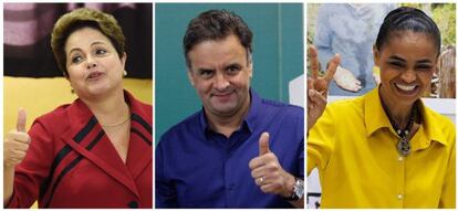 Dilma, Aécio e Marina, durante a votação.