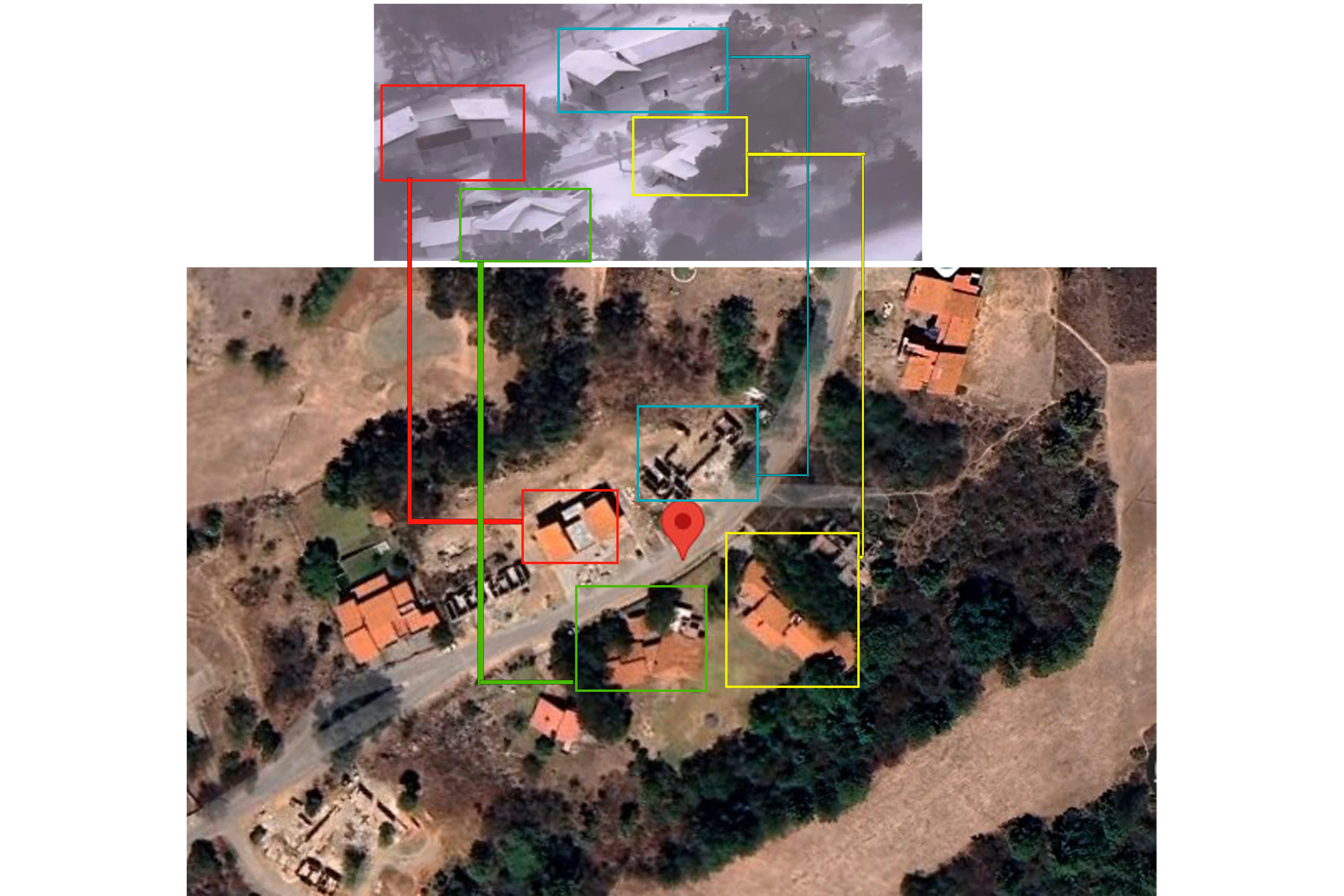 Vista satelital de las cabañas dónde se escondía Nemesio Oseguera, alias El Mencho.