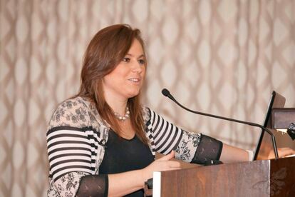 Judit Polgar, durante su ponencia en Vitoria