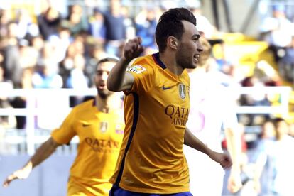 Munir festeja su primer gol en la Liga. 