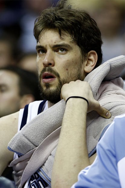 Marc Gasol, en el banquillo, durante un partido de esta temporada.