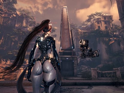 Una imagen del juego con su protagonista, Eve.