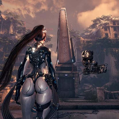 Una imagen del juego con su protagonista, Eve.