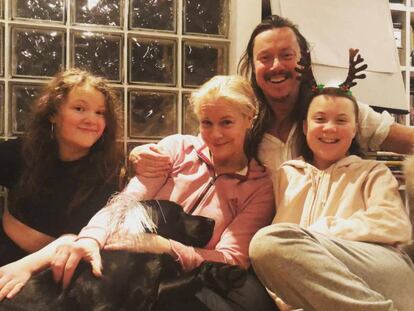 A família Thunberg, no Natal de 2018.