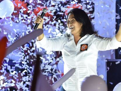 La candidata Keiko Fujimori, en un m&iacute;tin en Lima este viernes. 