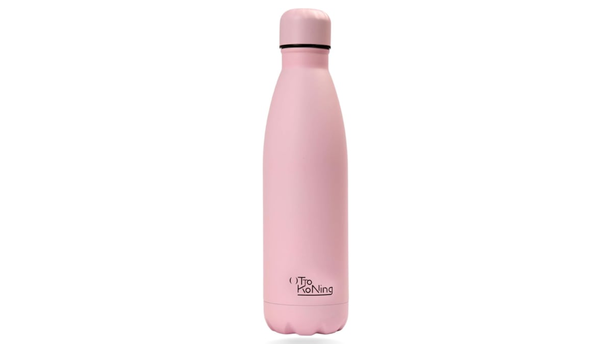 Botella de agua de acero inoxidable con doble pared.