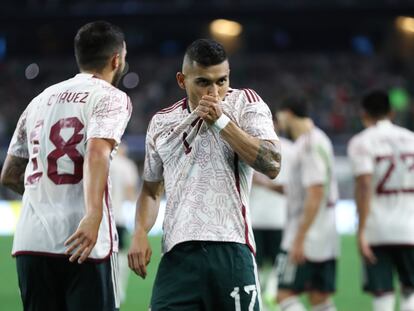 Orbelín Pineda celebra su gol de penalti frente a Costa Rica.