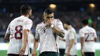 Orbelín Pineda celebra su gol de penalti frente a Costa Rica.