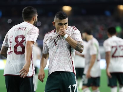 Orbelín Pineda celebra su gol de penalti frente a Costa Rica.