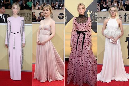 El rosa fue el color de la noche

Lo vistieron Saoirse Ronan (Louis Vuitton), Alison Sudol (Miu Miu), Kate Hudson (Valentino) y Margot Robbie (Miu Miu).