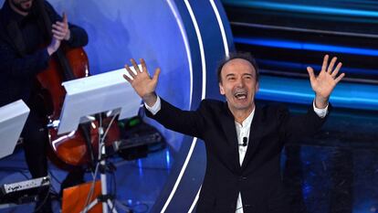 El actor Roberto Benigni, en el Festival de San Remo en la edición de 2023.