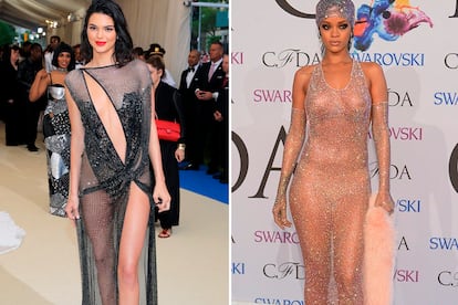 Kendall Jenner en la gala MET y Rihanna cuando recogió su premio en los CFDA, dos omdelos que devolvieron el brío del tanga en la alfombra roja.