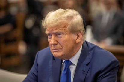 Former U.S. President Donald Trump attends the Trump Organization civil fraud trial, in New York State Supreme Court in New York City, October 25, 2023.