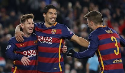 Messi, Suárez i Piqué celebren un gol.