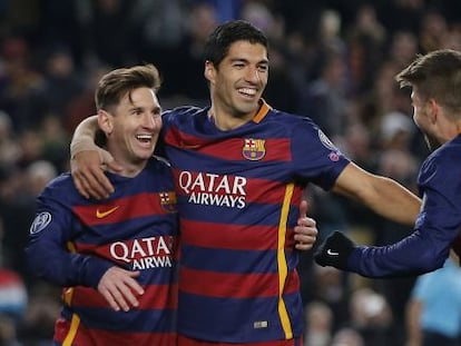 Messi, Suárez i Piqué celebren un gol.