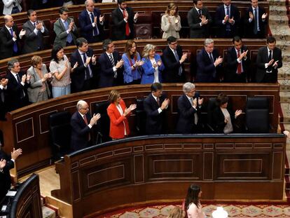 Rajoy tras su intervención en la primera jornada de la moción de censura presentada por el PSOE contra el Gobierno.