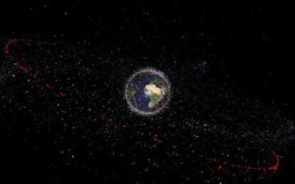 Distribución de los fragmentos de basura espacial en órbita terrestre.