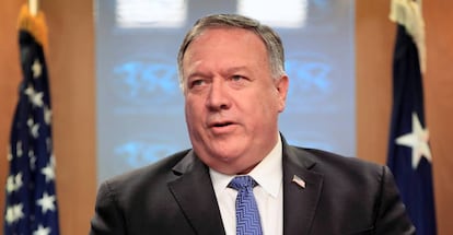 El secretario de Estado de EE UU, Mike Pompeo, durante una ruda de prensa este miércoles. 