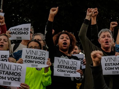 Un grupo de manifestantes durante una protesta contra el racismo, en São Paulo, el pasado 23 de mayo.