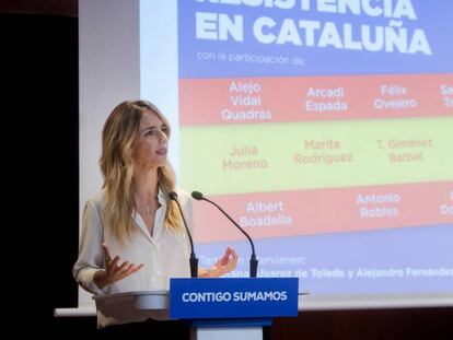 Cayetana Álvarez de Toledo, cabeza de lista por Barcelona, en el acto de la campaña de este sábado.