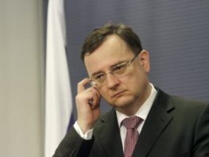 El primer ministro checo, Petr Necas, en una rueda de prensa en Riga en mayo.