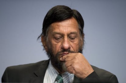 Rajendra Pachauri, en una conferencia en Berl&iacute;n en abril de 2014. 