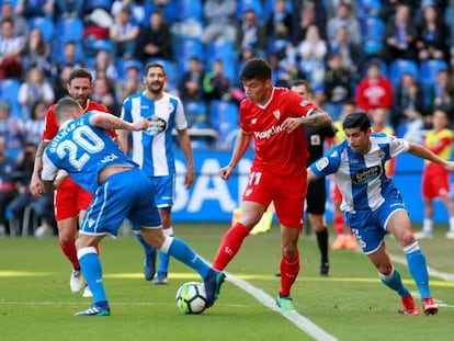 Correa, entre Guilherme y Juanfran.