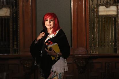 Layda Sansores, gobernadora de Campeche, durante la conferencia de prensa en palacio Nacional.