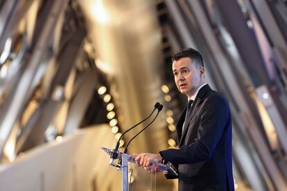 Héctor Gómez durante una entrega de premios sobre movilidad sostenible en Zaragoza, en octubre.