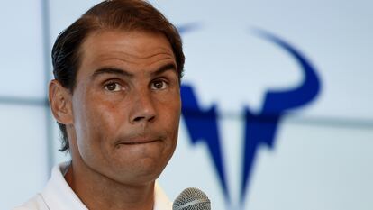 Rafael Nadal, en rueda de prensa en mayo de 2023 en su academia de Manacor.
