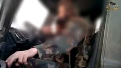 A capture from the jihadist video in which Rachid Wahbi is seen getting into a truck. 