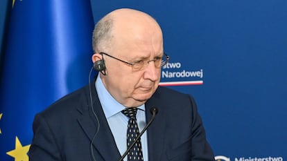 El comisario europeo Andrius Kubilius, en una rueda de prensa en Varsovia, el viernes. 