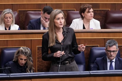 a vicepresidenta tercera y ministra para la Transición Ecológica y el Reto Demográfico, Sara Aagesen, interviene durante la sesión de control al Gobierno de este miércoles en el Congreso. Maribel Vilaplana retiró su coche del aparcamiento el día de la dana a las 19.47, una hora después de salir con Mazón de El Ventorro.