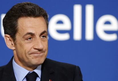 El presidente de Francia, Nicolas Sarkozy, durante una conferencia de prensa en Bruselas.
