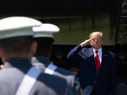 Donald Trump na academia militar de West Point no sábado.