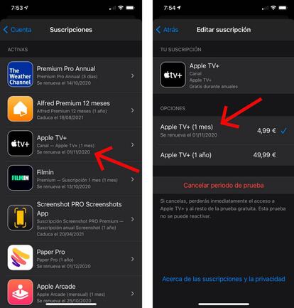 Cómo ver la fecha en la que termina la suscripción de Apple TV+.