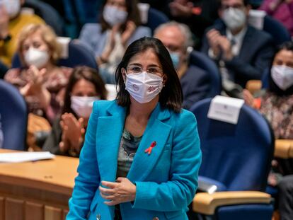 La ministra de Sanidad, Carolina Darias, el miércoles, en un acto por el Día Mundial de Acción contra el VIH en Madrid.