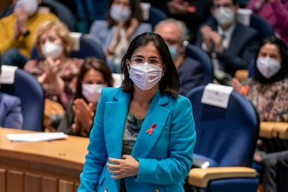 La ministra de Sanidad, Carolina Darias, el miércoles, en un acto por el Día Mundial de Acción contra el VIH en Madrid.