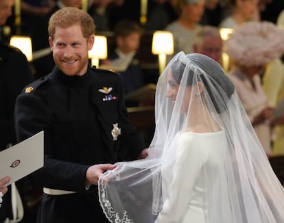 Enrique de Inglaterra y Meghan Markle en el día de su boda, el 19 de mayo de 2018 en el castillo de Windsor.