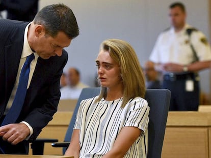 Michelle Carter com seu advogado, Joseph Cataldo.