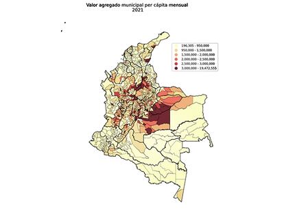 Valor agregado municipal per cápita mensual 2021 en Colombia