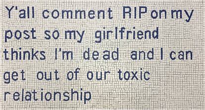 "Toxic relationship", de Josh Rowell. Azulejo portugués sin esmaltar, lechada y base de madera.