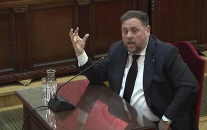 Oriol Junqueras, el 14 de febrero en el Supremo durante el juicio del 'procés'.