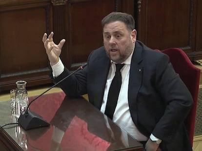 Oriol Junqueras, el 14 de febrero en el Supremo durante el juicio del 'procés'.