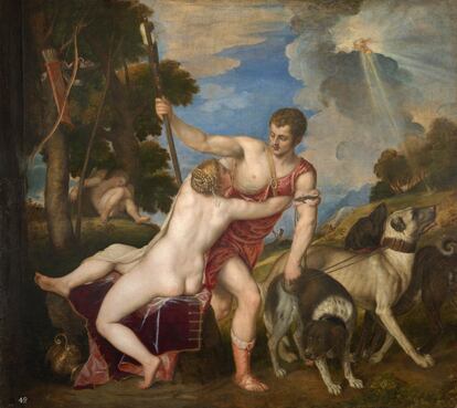 'Venus y Adonis', 1554, Tiziano (MUSEO DEL PRADO).