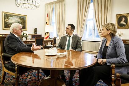 El presidente alemán, Frank-Walter Steinmeier, durante la reunión con los presidentes de Los Verdes en el palacio presidencial el martes.