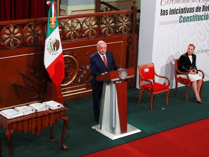 Mexican president Andrés Manuel López Obrador at the National Palace, this Monday.