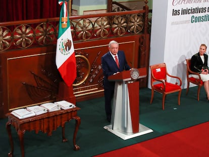 López Obrador en Palacio Nacional, este lunes.