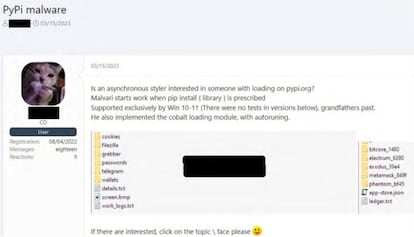 Distribución de un programa malicioso en un foro de la 'dark web'.